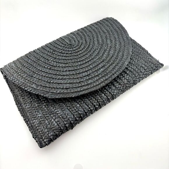 Handbags - Black Woven Raffia Large Clutch NWOT - 12" x 8"